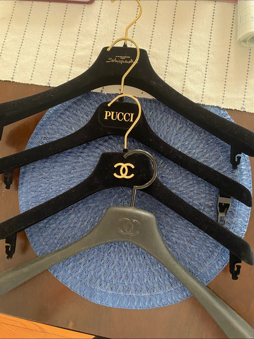 CHANEL Black Velvet & Black Plastic Branded Coat Hangers